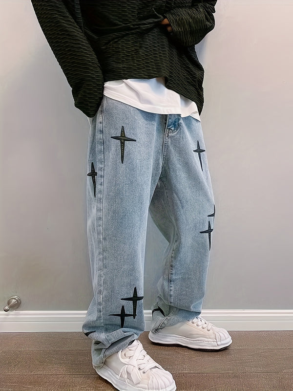 Pantalon en denim décontracté à motifs croisés