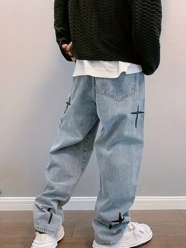 Pantalon en denim décontracté à motifs croisés